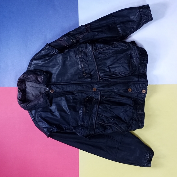 RARE Vintage Arctic Life Thick Leather Aviator Biker Jacket Dinno Gallucci - Picture 4 of 14